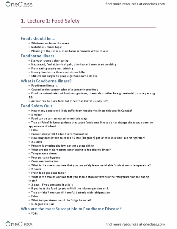 HTM 2700 Lecture Notes - Lecture 1: Gastroenteritis, Listeria Monocytogenes, Confirmed Dead thumbnail