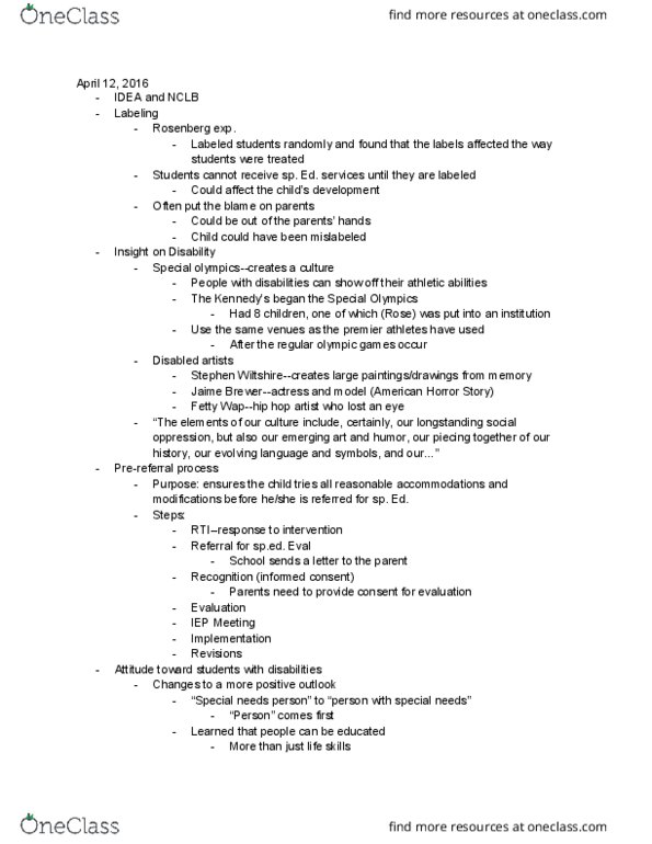 EDEX 142 Lecture Notes - Lecture 3: Assistive Technology, American Horror Story, Emotional And Behavioral Disorders thumbnail