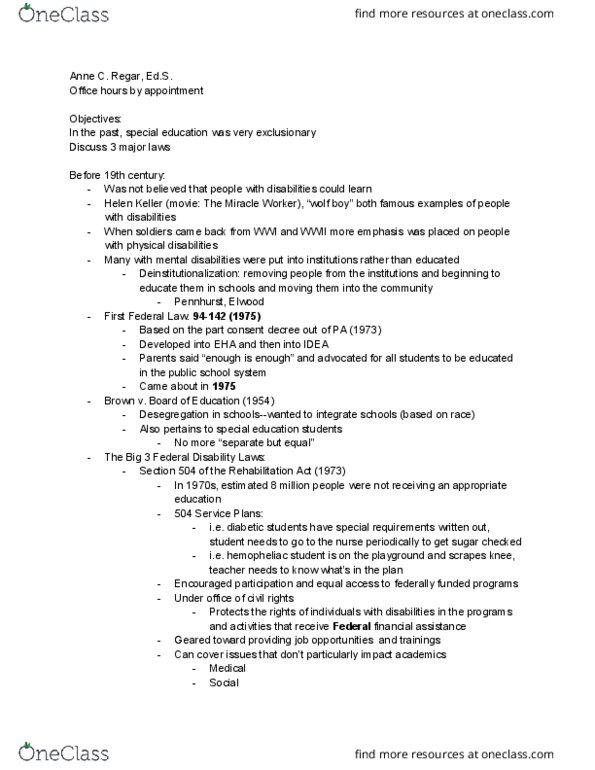 EDEX 142 Lecture Notes - Lecture 1: Intermediate Units In Pennsylvania, Intellectual Disability, Rehabilitation Act Of 1973 thumbnail