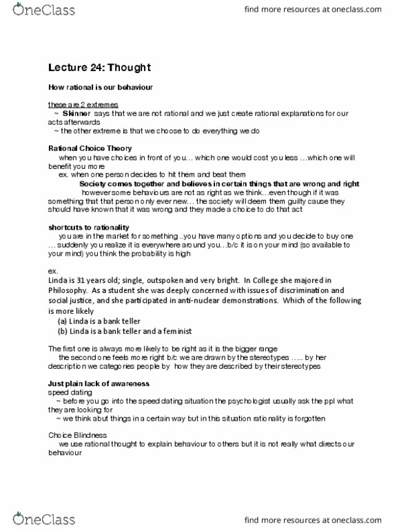 PSYA01H3 Lecture Notes - Lecture 24: Speed Dating, Introspection Illusion thumbnail