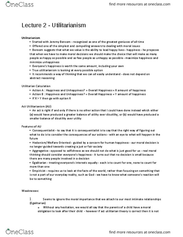 PHILOS 2D03 Lecture Notes - Lecture 2: Empiricism, Consequentialism, Act Utilitarianism thumbnail