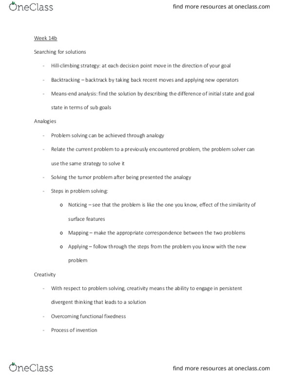 PSY 3120 Lecture Notes - Lecture 24: Divergent Thinking, Representativeness Heuristic, Problem Solving thumbnail