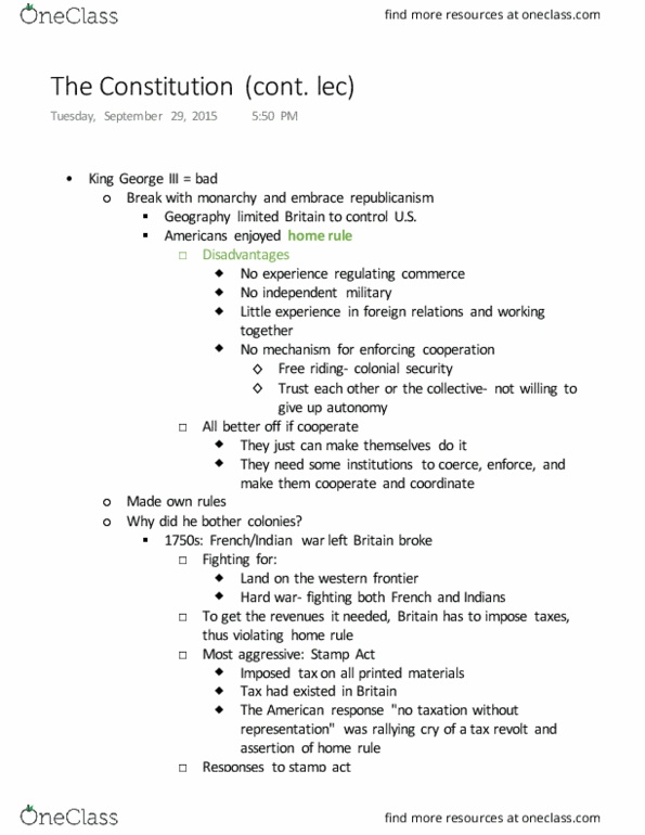 POL SCI 40 Lecture Notes - Lecture 4: The Foundations, Anti-Federalism, Tax Resistance thumbnail