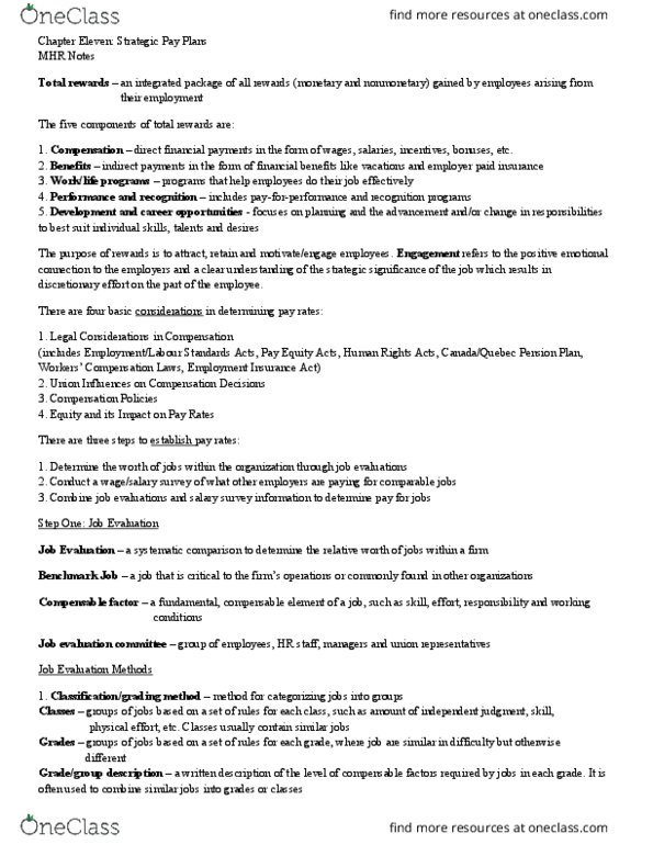MHR 523 Lecture Notes - Lecture 10: Job Evaluation, Job Performance, Unemployment Benefits thumbnail