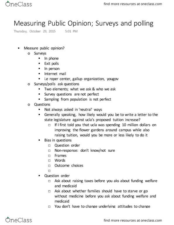 POL SCI 40 Lecture Notes - Lecture 9: Snowball Sampling, Medicaid, Alf Landon thumbnail