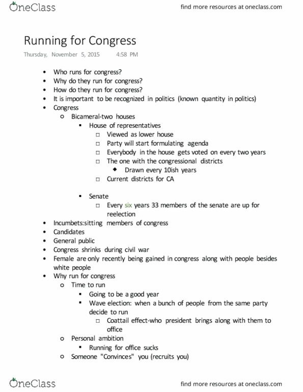 POL SCI 40 Lecture Notes - Lecture 9: Wendy Greuel, Ted Lieu, Democratic Congressional Campaign Committee thumbnail