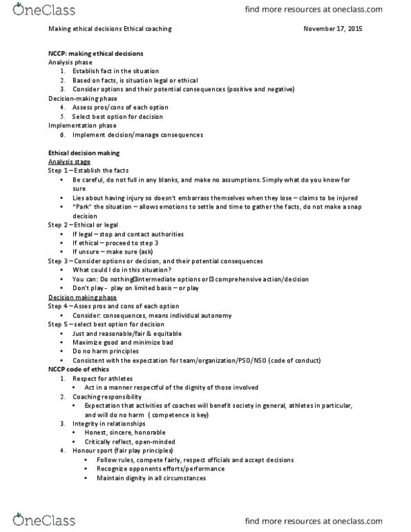 KP300 Lecture Notes - Lecture 9: Situation Two, Ethical Decision, Decision-Making thumbnail