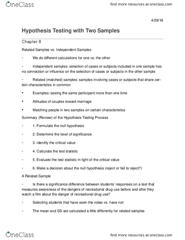 SOSC 2500 Lecture Notes - Lecture 8: Test Statistic, Recreational Drug Use, Null Hypothesis thumbnail