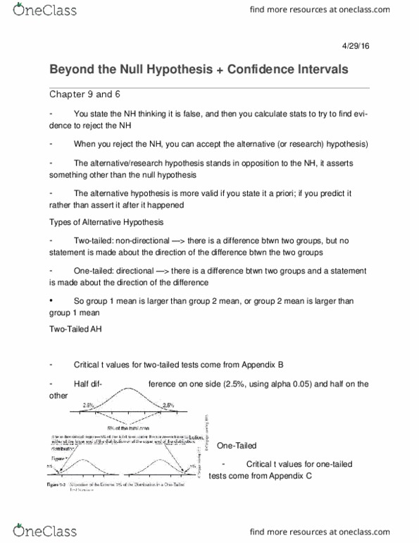 SOSC 2500 Lecture Notes - Lecture 9: Effect Size, Confidence Interval, Alternative Hypothesis thumbnail
