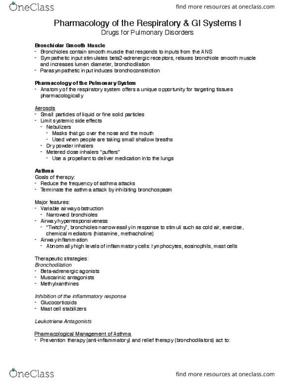 HTHSCI 2H03 Lecture Notes - Lecture 9: Ipratropium Bromide, Salbutamol, Theophylline thumbnail