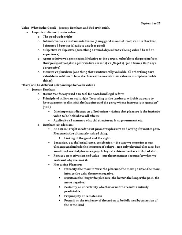 PHILOS 2YY3 Lecture Notes - Jeremy Bentham, Robert Nozick, Monism thumbnail