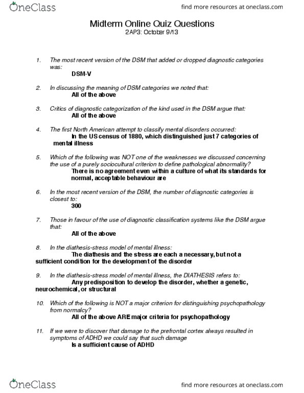 PSYCH 2AP3 Lecture Notes - Lecture 10: Prevalence, Intellectual Disability, Psychopathology thumbnail