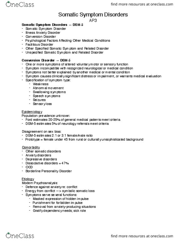 PSYCH 2AP3 Lecture Notes - Lecture 8: Conversion Disorder, Etiology, Panic Disorder thumbnail