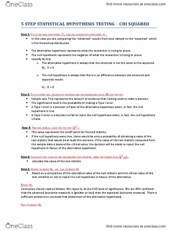 HPED 2030 Lecture Notes - Lecture 9: Null Hypothesis, Test Statistic, Type I And Type Ii Errors thumbnail
