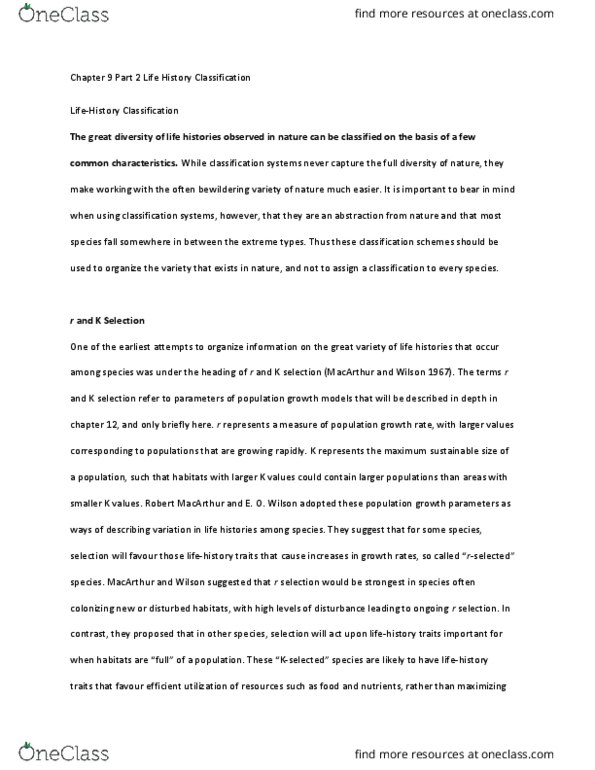 ENVS200 Chapter Notes - Chapter 9: Semelparity And Iteroparity, Net Reproduction Rate, Population Ecology thumbnail