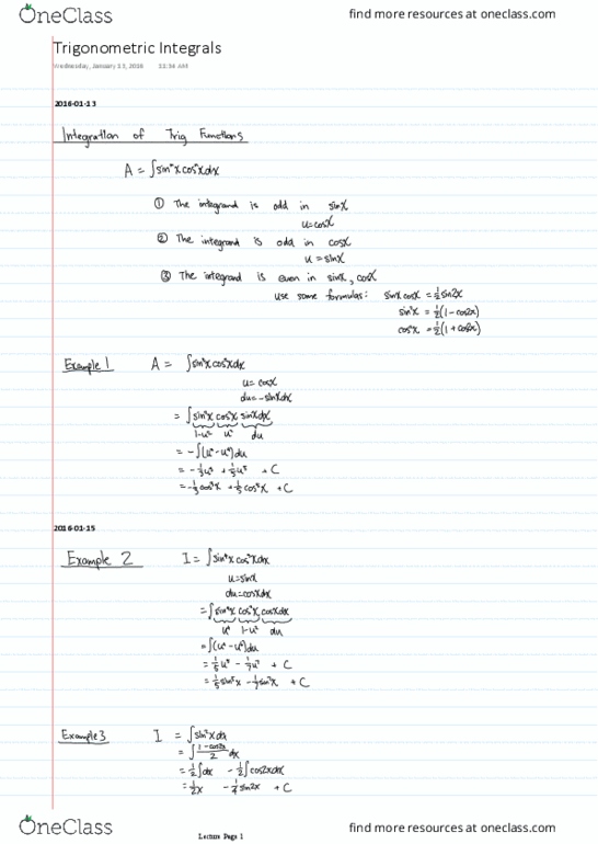 MATH101 Lecture 4: MATH 101 - 4 Trigonometric Integrals thumbnail