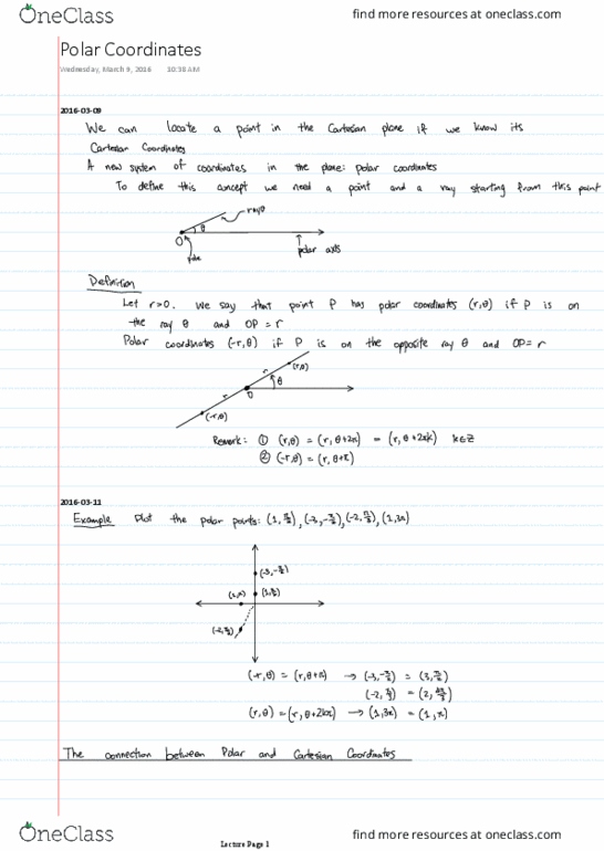 MATH101 Lecture Notes - Lecture 24: Polar Coordinate System thumbnail