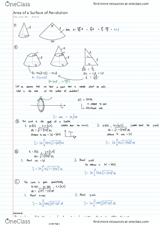 MATH101 Lecture 31: MATH 101 - 31 Area of a Surface of Revolution thumbnail