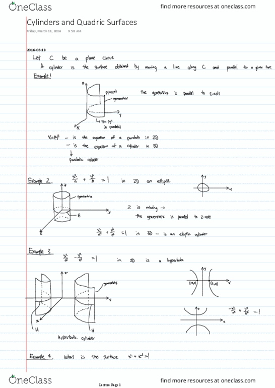 MATH101 Lecture Notes - Lecture 27: Quadric thumbnail