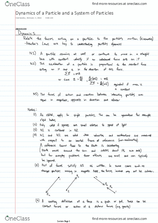 EN PH131 Lecture 4: EN PH 131 - 4 Dynamics of a Particle and a System of Particles thumbnail