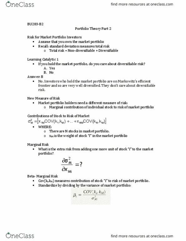 BU283 Lecture Notes - Lecture 13: Systematic Risk, Standard Deviation, Weighted Arithmetic Mean thumbnail