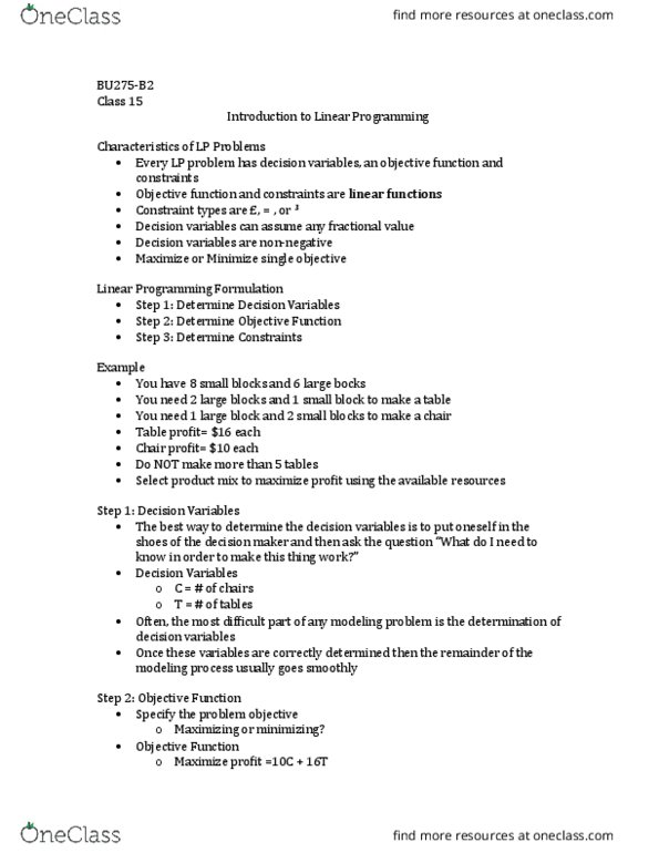 BU283 Lecture Notes - Lecture 28: Mayonnaise, Slack Variable, Feasible Region thumbnail