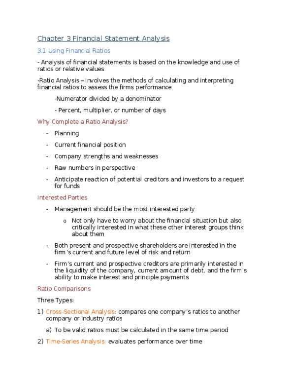 Management and Organizational Studies 2310A/B Chapter Notes - Chapter 3: Inventory Turnover, Financial Statement, Asset Turnover thumbnail