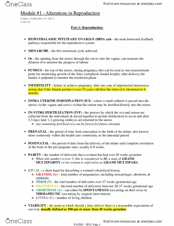 NURSING 3PA2 Lecture Notes - Lecture 11: Trophoblast, Pubic Symphysis, Estrone thumbnail