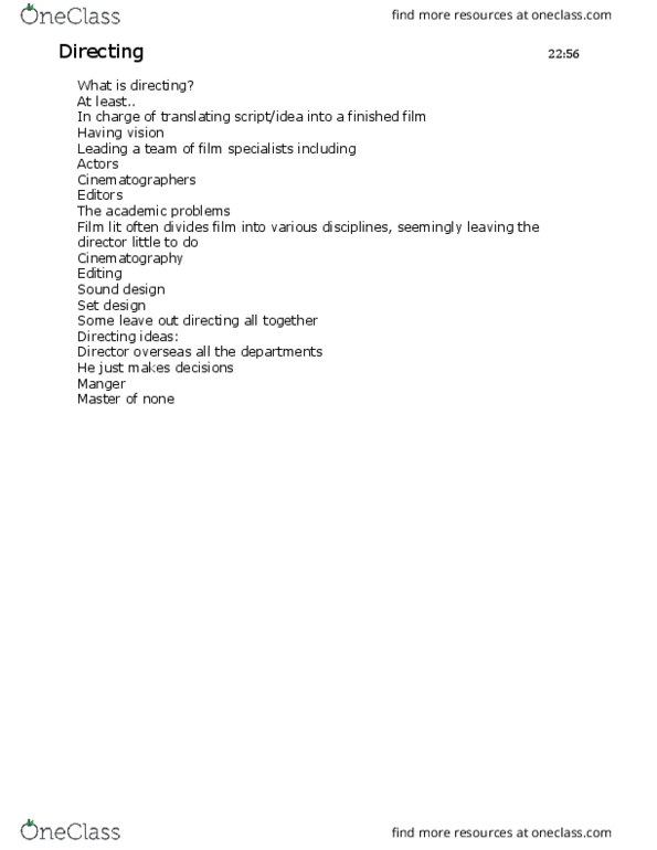 FIL 3006 Lecture Notes - Lecture 1: Steadicam, Mise-En-Scène, Wrinkle thumbnail