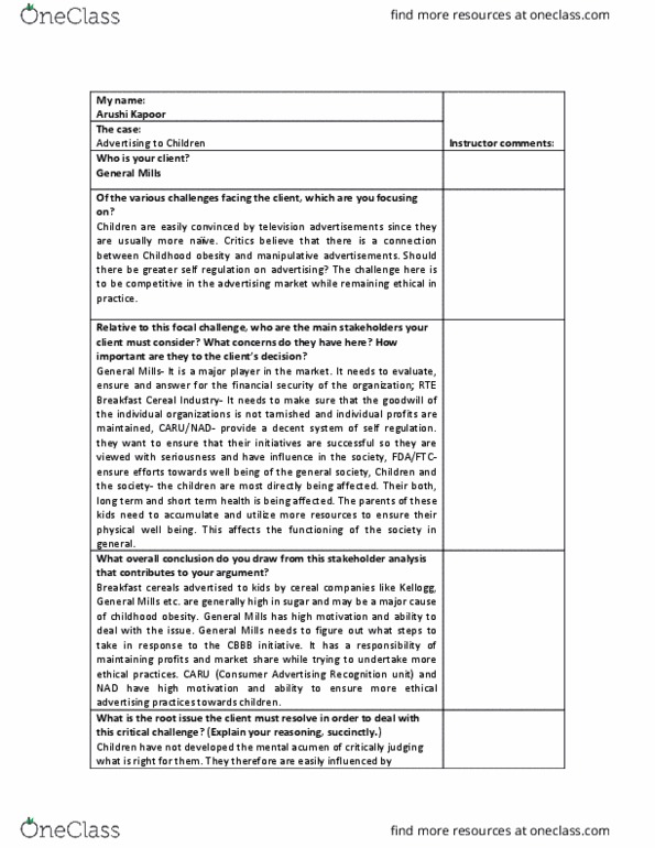 MOR 465 Lecture Notes - Lecture 20: Childhood Obesity thumbnail