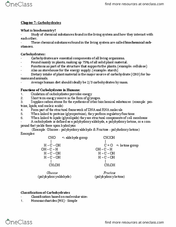 BIOC 1430 Lecture Notes - Lecture 8: Amino Sugar, Bloating, Glycan thumbnail