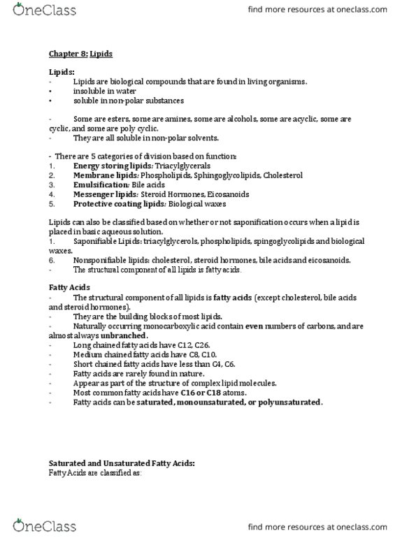 BIOC 1430 Lecture Notes - Lecture 9: Lipoprotein, Biosynthesis, Saturated Fat thumbnail