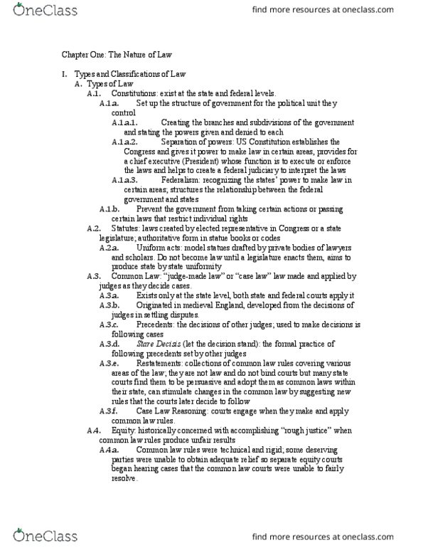 BMGT 380 Chapter Notes - Chapter 1: Representative Democracy, Precedent, Legal Realism thumbnail