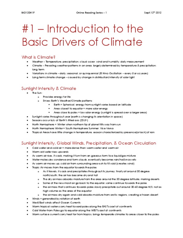 BIO120H1 Lecture Notes - Microclimate, Atmospheric Circulation, Rain Shadow thumbnail