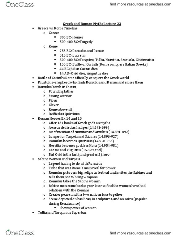 CLAS 10200 Lecture Notes - Lecture 23: Tarpeia, Lucius Tarquinius Superbus, Horatius Cocles thumbnail