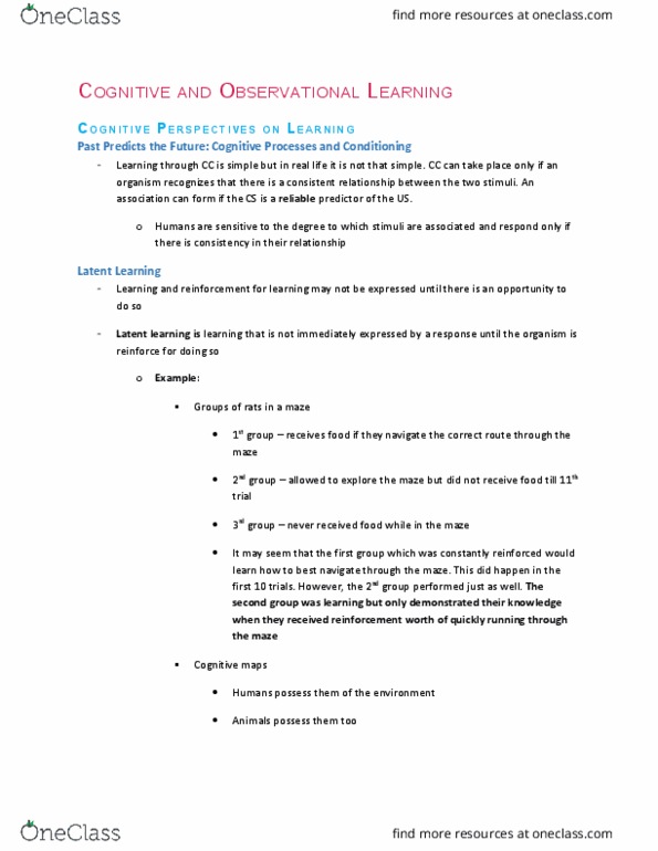 PSYA01H3 Chapter Notes - Chapter 6: Latent Learning, Observational Learning thumbnail