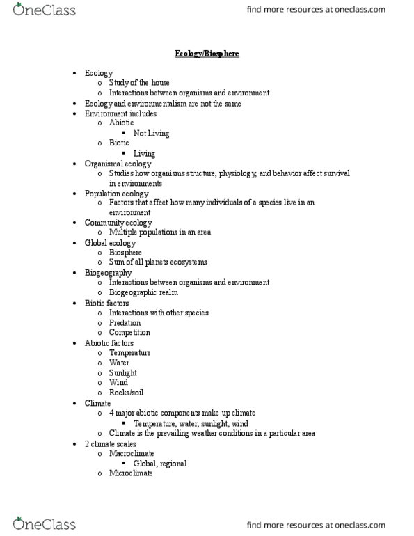 BSC 2011C Lecture Notes - Lecture 33: Trophic State Index, Population Ecology, Biogeographic Realm thumbnail