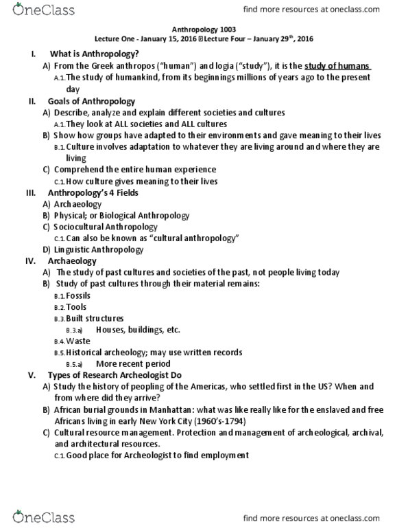 ANTH 1003 Lecture Notes - Lecture 1: Super Bowl Xxxv, Sociocultural Anthropology, Franz Boas thumbnail