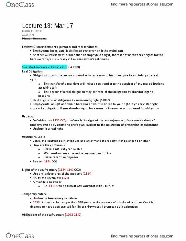 PRV1 144D2 Lecture Notes - Lecture 18: Emphyteusis, Canadian Tire, Legal Personality thumbnail