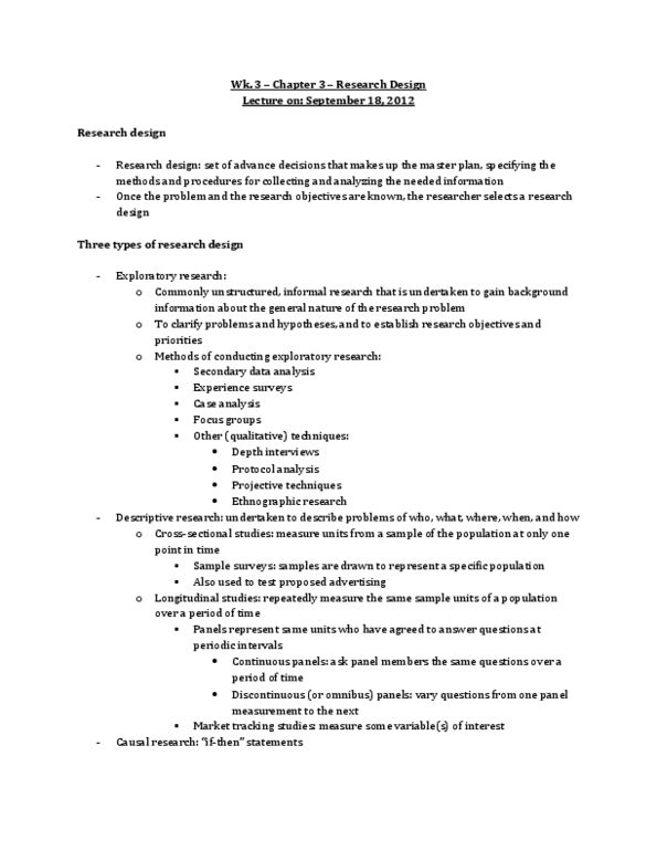 MKT 500 Chapter Notes - Chapter 3: Longitudinal Study, Test Market, Random Assignment thumbnail