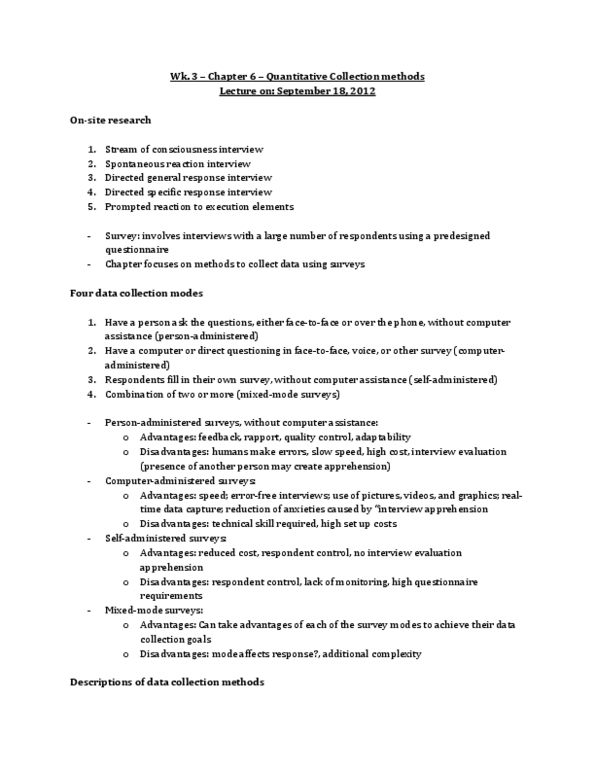 MKT 500 Chapter Notes - Chapter 6: Survey Data Collection, Computer-Assisted Telephone Interviewing thumbnail