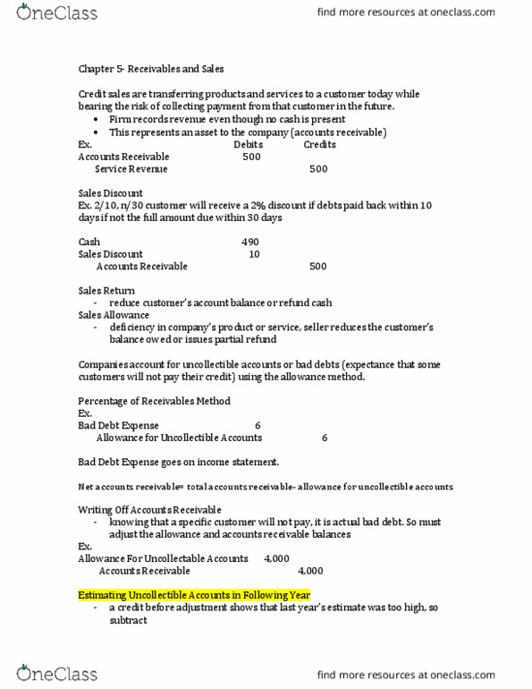 ACCT 2101 Chapter Notes - Chapter 5: Income Statement, Accounts Receivable thumbnail