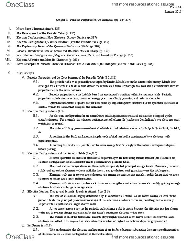 CHEM 1A Chapter Notes - Chapter 8: Noble Gas, Transition Metal, Quantum Mechanics thumbnail