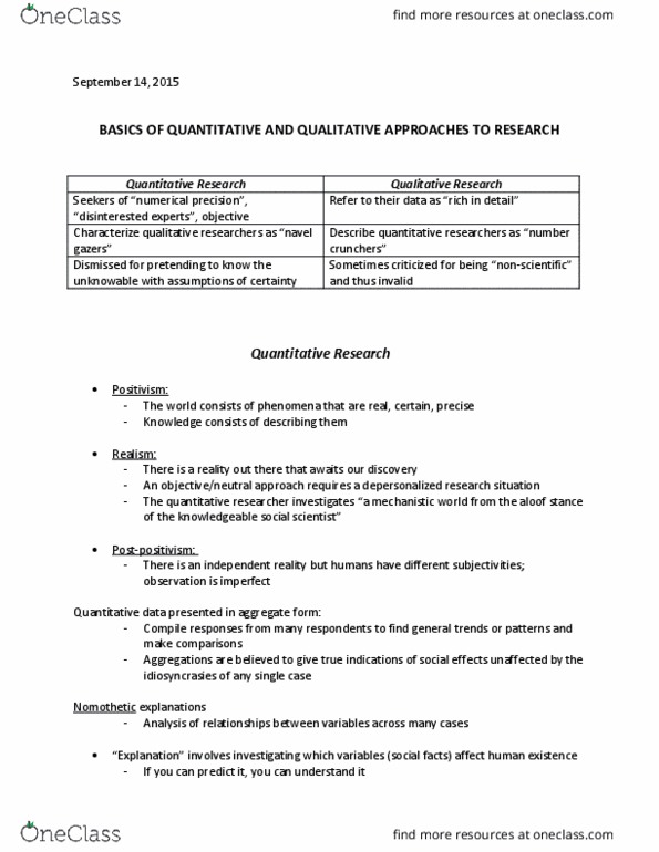 CRM 2303 Lecture Notes - Lecture 2: British Association For Immediate Care, Postpositivism, Nomothetic thumbnail