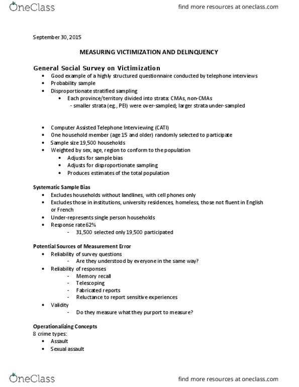 CRM 2303 Lecture Notes - Lecture 5: Illegal Entry, Cluster Sampling, Operational Definition thumbnail