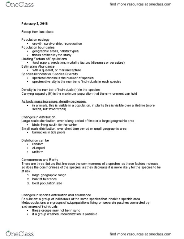 BIOL208 Lecture Notes - Lecture 8: Survivorship Curve, Phenology, Tide Pool thumbnail