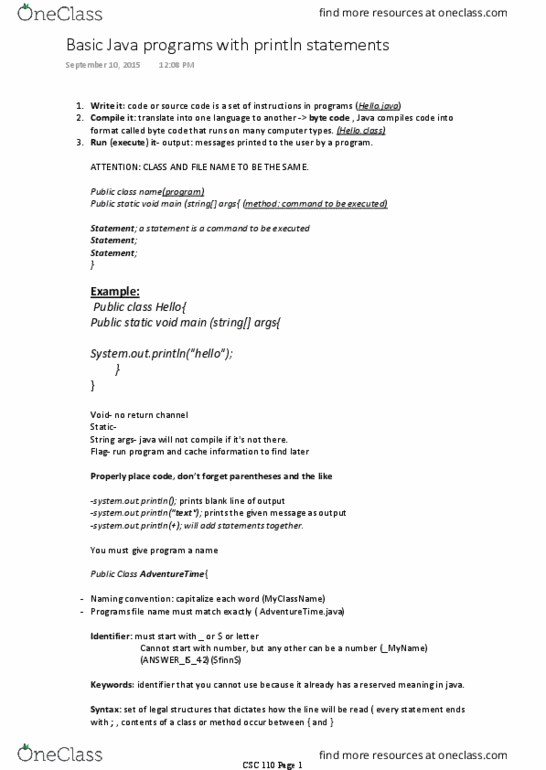 CSC 110 Lecture Notes - Lecture 2: Return Channel thumbnail