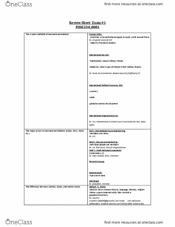 POSC 230 Lecture Notes - Lecture 1: International Humanitarian Law, Warsaw Pact, System Analysis thumbnail