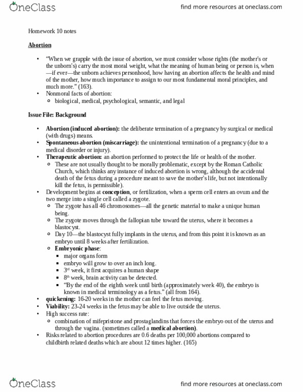 PHL 135 Chapter Notes - Chapter 12: Zygote, Blastocyst, Therapeutic Abortion thumbnail