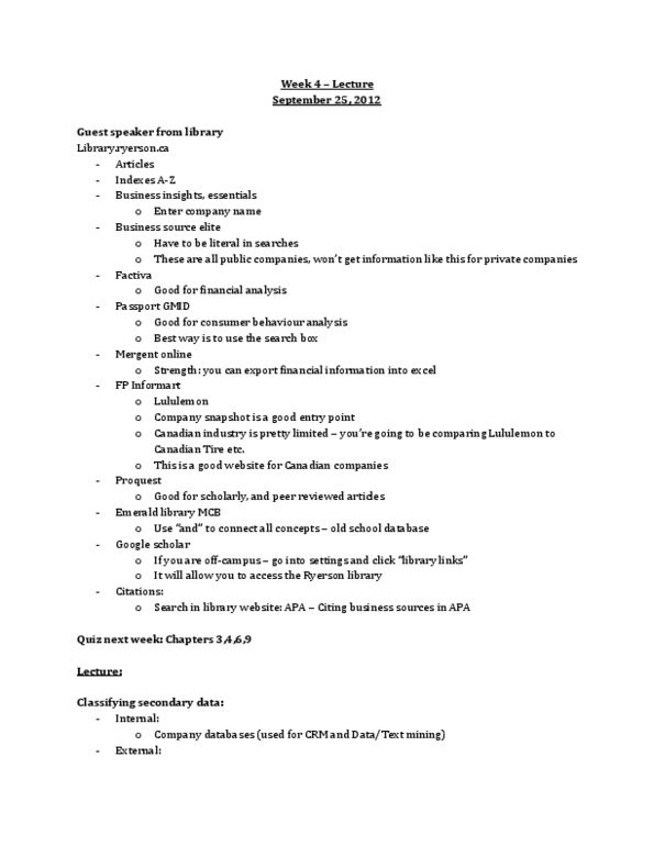 MKT 500 Lecture Notes - Ebsco Information Services, Factiva, Google Scholar thumbnail